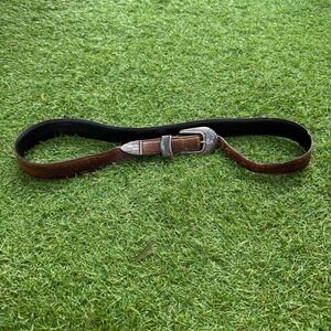 Vtg Nadim Western‎ Belt Genuine Leather Silver Tone Buckle Brown Womens Size 34